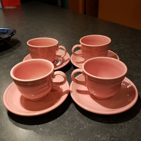 Fiesta Other - 4 Retired Rose teacups and saucers